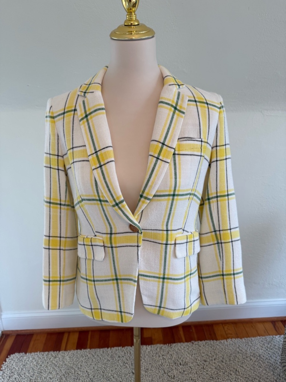 Veronica Beard Schoolboy Plaid Dickey Blazer Yellow and Black Size 8